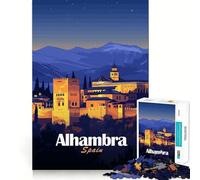 Adult Jigsaw Puzzle1000 Pieces Alhambra Spain at Night Premium Cut Play Focus Fun Game Idle Fun Time Xmas Leisure Gift (50x75cm)