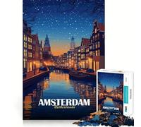 Adult Jigsaw Puzzle1000 Pieces Amsterdam Netherlands Night Cityscape Exact Cut Art Brain Activity Fun Relax Time Game Christmas Home Art (38x26cm)