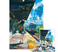 Adult Jigsaw Puzzle1000 Pieces Anime Girl Waiting at Train Station Puzzles for Adults Hands-on Game Wall Art Deal As Gifts for The Whole Family (Size 75x50cm)