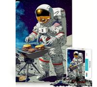 Adult Jigsaw Puzzle1000 Pieces Astronaut Grilling on The Moon Flawless Fit Art Smart Play Gift Slow Game Play Christmas Art Gift (38x52cm)