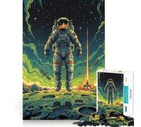 Adult Jigsaw Puzzle1000 Pieces Astronaut on Moon with Launching Rocket Flawless Fit Art Smart Play Gift Slow Game Play Christmas Art Gift (38x52cm)