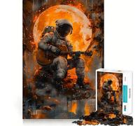 Adult Jigsaw Puzzle1000 Pieces Astronaut Playing Guitar Exact Cut Art Brain Activity Fun Relax Time Game Christmas Home Art (38x52cm)
