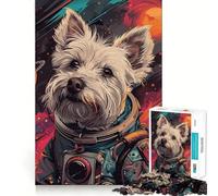 Adult Jigsaw Puzzle1000 Pieces Astronaut Space Terrier Premium Cut Play Focus Fun Game Idle Fun Time Xmas Leisure Gift (38x52cm)