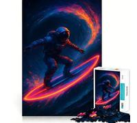 Adult Jigsaw Puzzle1000 Pieces Astronaut Surfing Cosmic Wave Exact Cut Art Brain Activity Fun Relax Time Game Christmas Home Art (38x26cm)
