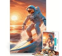 Adult Jigsaw Puzzle1000 Pieces Astronaut Surfing in Ocean Exact Cut Art Brain Activity Fun Relax Time Game Christmas Home Art (50x75cm)