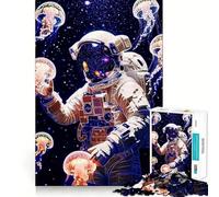Adult Jigsaw Puzzle1000 Pieces Astronaut with Glowing Jellyfish Flawless Fit Art Smart Play Gift Slow Game Play Christmas Art Gift (38x52cm)