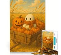 Adult Jigsaw Puzzle1000 Pieces Autumn Harvest︰ Cute Ghost Exact Cut Art Brain Activity Fun Relax Time Game Christmas Home Art (50x75cm)