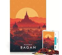 Adult Jigsaw Puzzle1000 Pieces Bagan Sunset Myanmar Exact Cut Art Brain Activity Fun Relax Time Game Christmas Home Art (50x75cm)