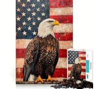 Adult Jigsaw Puzzle1000 Pieces Bald Eagle And American Flag Exact Cut Art Brain Activity Fun Relax Time Game Christmas Home Art (50x75cm)