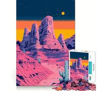 Adult Jigsaw Puzzle1000 Pieces Beautiful Synth Retro Desert Sunset Landscape Minimalist Art Premium Cut Fun Mind Exercise Toy Chill Game Play Birthday Decor Gift (50x75cm)