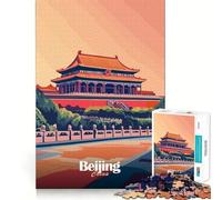 Adult Jigsaw Puzzle1000 Pieces Beijing Forbidden City Illustration Premium Cut Fun Mind Exercise Toy Chill Game Play Birthday Decor Gift (50x75cm)