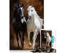 Adult Jigsaw Puzzle1000 Pieces Black And White Horses Premium Cut Fun Mind Exercise Toy Chill Game Play Birthday Decor Gift (38x26cm)