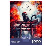 Adult Jigsaw Puzzle1000 Pieces Black Cat in Torii Gate Teenager Puzzles Family Games Difficult Challenge Help The Brain Exercise 70x50cm/1000pcs