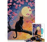 Adult Jigsaw Puzzle1000 Pieces Black Cat Under Full Moon Clean Edge Game, Focus Building Toy, Slow Play Fun, Xmas Leisure Gift (38x52cm)