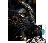 Adult Jigsaw Puzzle1000 Pieces Black Cat with Golden Glitter Difficult And Challenge Learning Educational Relaxing Games for Age 14+ Game (50x75cm)