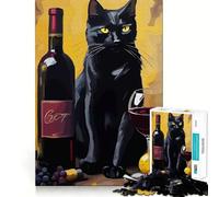 Adult Jigsaw Puzzle1000 Pieces Black Cat with Wine Still Life Clean Edge Game, Focus Building Toy, Slow Play Fun, Xmas Leisure Gift (38x52cm)