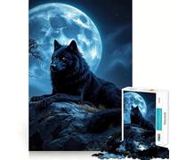 Adult Jigsaw Puzzle1000 Pieces Black Wolf Under Moonlight Clean Edge Game, Focus Building Toy, Slow Play Fun, Xmas Leisure Gift (38x26cm)