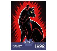 Adult Jigsaw Puzzle1000 Pieces Black Wolf with Red Background Adult Puzzles Relaxing Games Hand Speed Race Deal As Gifts for The Whole Family 52x38cm/1000pcs