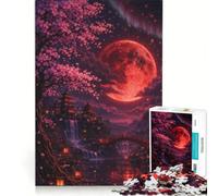 Adult Jigsaw Puzzle1000 Pieces Blood Moon Over Sakura Valley, Educational Toy, Precision Cutting, Improving Love between Couples 38x26cm