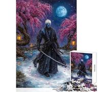 Adult Jigsaw Puzzle1000 Pieces Blue-skinned Samurai Under Cherry Blossoms Practical Game for The Whole Family Home Decoration Toys Train Your Brain And Hands (75X50CM)