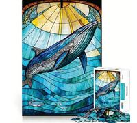 Adult Jigsaw Puzzle1000 Pieces Blue Whale Stained Glass Clean Edge Game, Focus Building Toy, Slow Play Fun, Xmas Leisure Gift (50x75cm)