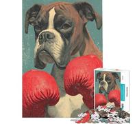 Adult Jigsaw Puzzle1000 Pieces Boxer Dog with Boxing Gloves Jigsaw Puzzle Hands-on Game Difficult Challenge Deal As Gifts for The Whole Family (size 38x26cm)