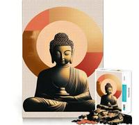 Adult Jigsaw Puzzle1000 Pieces Buddha Statue with Geometric Halo Flawless Edge Fun Mental Focus Game Quiet Fun Play Xmas Decor Gift (38x52cm)