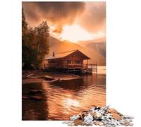 Adult Jigsaw Puzzle1000 Pieces Cabin by The Lake at Sunset Challenging To Complete Difficult Hard Family Game for 14+ Puzzle Game Offered (38x26cm)