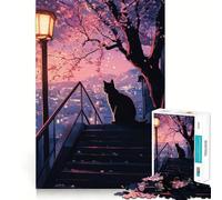 Adult Jigsaw Puzzle1000 Pieces Cat Cherry Blossoms Tree Flawless Edge Fun Mental Focus Game Quiet Fun Play Xmas Decor Gift (50x75cm)