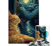 Adult Jigsaw Puzzle1000 Pieces Cat Gazing at The Moon Fun at Home Activities, Difficult Challenge Home Decoration Toys for Ages 14 And over (50x75cm)