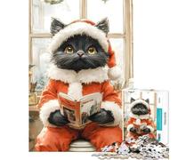 Adult Jigsaw Puzzle1000 Pieces Cat in Santa Suit Reading Puzzles for Adults Hands-on Game Wall Art Deal As Gifts for The Whole Family (Size 38x26cm)