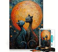 Adult Jigsaw Puzzle1000 Pieces Cat Love Under The Moon Flawless Edge Fun Mental Focus Game Quiet Fun Play Xmas Decor Gift (38x52cm)