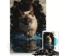 Adult Jigsaw Puzzle1000 Pieces Cat Running Through Water Tight Cut Fun Problem Solving Toy Leisure Fun Time Birthday Decor Gift (38x52cm)