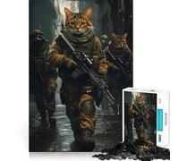 Adult Jigsaw Puzzle1000 Pieces Cat Soldiers in The Rain Tight Cut Fun Problem Solving Toy Leisure Fun Time Birthday Decor Gift (38x52cm)