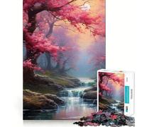 Adult Jigsaw Puzzle1000 Pieces Cherry Blossom Waterfall Tight Cut Fun Problem Solving Toy Leisure Fun Time Birthday Decor Gift (38x52cm)