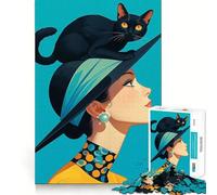 Adult Jigsaw Puzzle1000 Pieces Chic Vintage Cat Lady Art Tight Cut Fun Problem Solving Toy Leisure Fun Time Birthday Decor Gift (38x26cm)