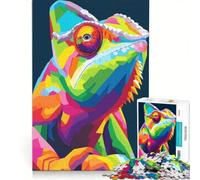 Adult Jigsaw Puzzle1000 Pieces Colorful Chameleon Pop Art Illustration, Impossible Game, Improve Memory, with Fully Interlocking Randomly Shaped Pieces 50x75cm