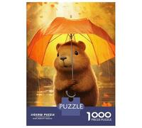Adult Jigsaw Puzzle1000 Pieces Cute Beaver with Umbrella in The Rain Puzzles for Adults Relaxing Games Staycation Kill Time for Birthday, Chrismas 38x26cm/1000pcs