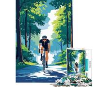 Adult Jigsaw Puzzle1000 Pieces Cyclist in Forest Illustration 1000 Jigsaw Puzzle Educational Toy But Fun And Humorous Challenging Family Fun Game (38x52cm)