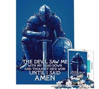 Adult Jigsaw Puzzle1000 Pieces Devil Thought He'd Won Amen Knight Kneel Christian for Birthday, Chrismas Home Art Decor Family Game for 14+ Puzzle Game Offered (38x52cm)