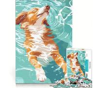 Adult Jigsaw Puzzle1000 Pieces Dog Swimming in Water Illustration, Practical Game, Staycation Kill Time, with Matching Poster And Trivia Sheet 38x26cm