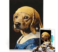 Adult Jigsaw Puzzle1000 Pieces Dog with A Pearl Earring, Practical Game, Staycation Kill Time, with Matching Poster And Trivia Sheet 50x75cm