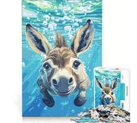 Adult Jigsaw Puzzle1000 Pieces Donkey Swimming Underwater Illustration, Practical Game, Staycation Kill Time, with Matching Poster And Trivia Sheet 50x75cm