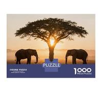 Adult Jigsaw Puzzle1000 Pieces Elephants Under Tree at Sunset Adult Jigsaw Puzzle Brain Teaser Game But Fun And Humorous Deal As Gifts for The Whole Family 52x38cm/1000pcs