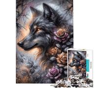Adult Jigsaw Puzzle1000 Pieces Fantasy Charcoal Wolf in A Rose Forest Jigsaw for Adults Anti-Stress Toys Difficult Hard Help The Brain Exercise (Size 50x75cm)