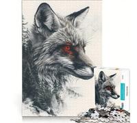 Adult Jigsaw Puzzle1000 Pieces Fox Double Exposure Trees, Impossible Game, Improve Memory, with Fully Interlocking Randomly Shaped Pieces 50X75CM