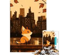 Adult Jigsaw Puzzle1000 Pieces Fox in The City on Rainy Day Educational Challenge Hand Speed Race Impossible Game for Ages 14 And over (50x75cm)