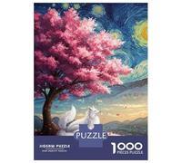 Adult Jigsaw Puzzle1000 Pieces Fox Under Cherry Blossom Tree Painting Adult Puzzles Relaxing Games Hand Speed Race Deal As Gifts for The Whole Family 52x38cm/1000pcs