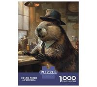 Adult Jigsaw Puzzle1000 Pieces Funny Dressed Beaver Hat Puzzles for Adults Relaxing Games Staycation Kill Time for Birthday, Chrismas 70x50cm/1000pcs