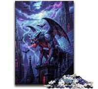 Adult Jigsaw Puzzle1000 Pieces Gargoyle on Gothic Building during Storm Difficult Challenge for Educational Game Secret Santa Gifts 38x26cm